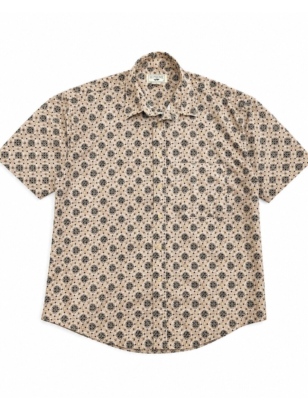 VTG Supreme Men's Lg Short Sleeve Geometric Print Button-Up Cotton Heritage - Picture 2 of 9